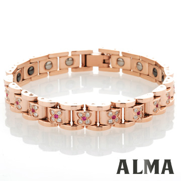 【ALMA】白晰戀人.粉紅鋯鑽玫瑰金白鋼手鍊-細版
