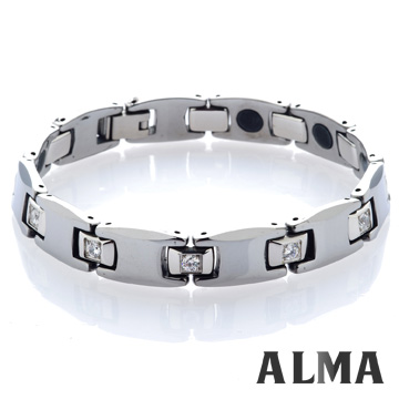 【ALMA】不凡基調.俐落簡約鋯石鎢鋼手鍊-寬版