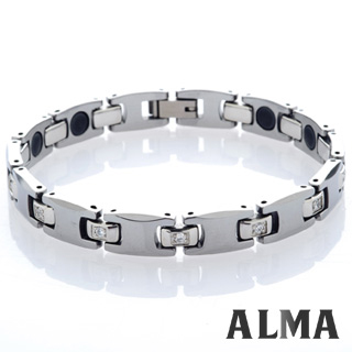 【ALMA】不凡基調.俐落簡約鋯石鎢鋼手鍊-細版