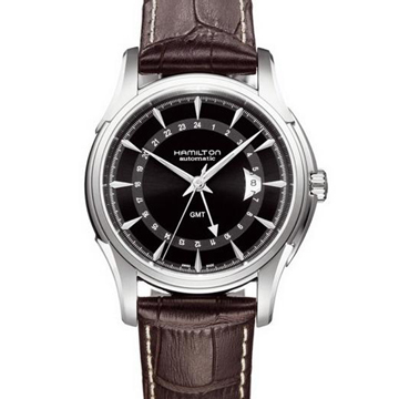 HAMILTON Jazzmaster GMT機械皮帶腕錶-黑面42MM