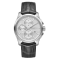 HAMILTON Jazzmaster品味出眾計時機械腕錶-42mm/銀白/黑皮帶