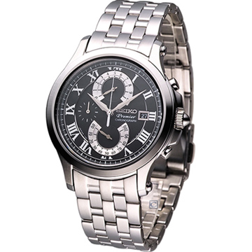SEIKO Premier系列 雙逆跳計時腕錶(7T85-0AC0D)黑