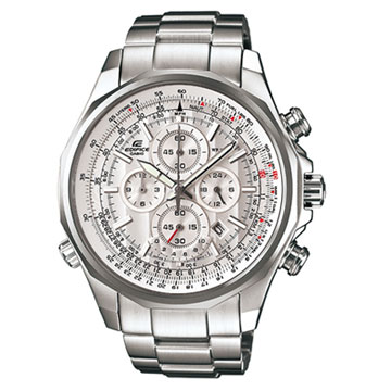 CASIO EDIFICE 勁速戰將四眼賽車運動錶(銀白)