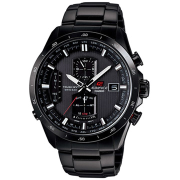 CASIO EDIFICE系列 終極元素太陽能電波運動錶(鋼帶-黑紅)