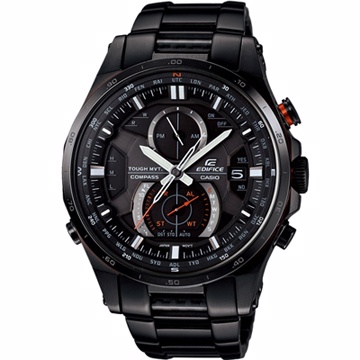 【CASIO 卡西歐】EDIFICE 突破極限太陽能電波錶-IP黑/46mm
