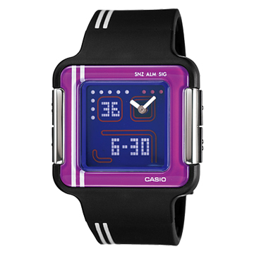 CASIO POPTONE系列 眾彩復古電玩機電子錶(紫框黑)