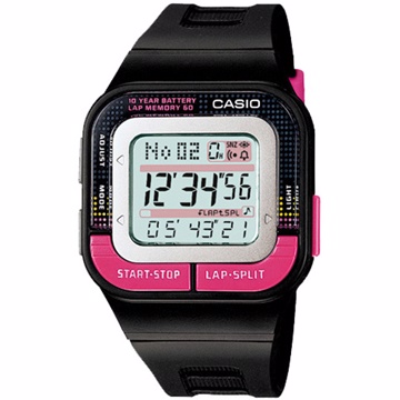 CASIO 甜美運動風數位電子錶SDB-100-1BDF-黑x桃紅/43.9mm