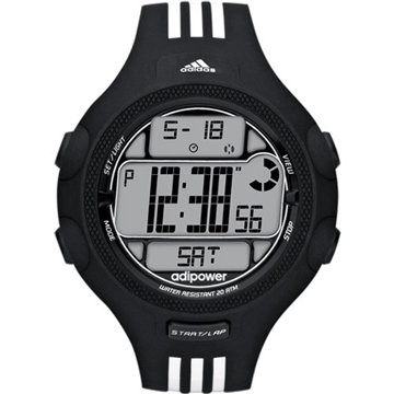 adidas adiPower勁力狙擊大面板電子腕錶(黑/三線白)