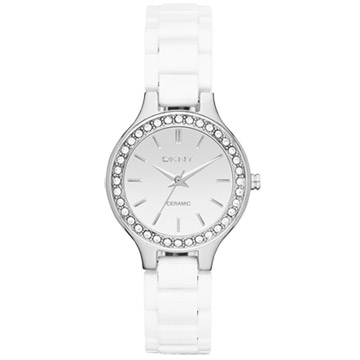 DKNY 風潮湧現都會晶鑽時尚腕錶(銀白)
