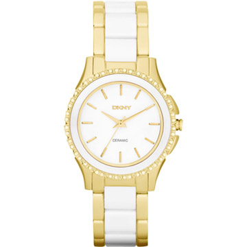 DKNY 絕代魅力陶瓷晶鑽都會腕錶(金)