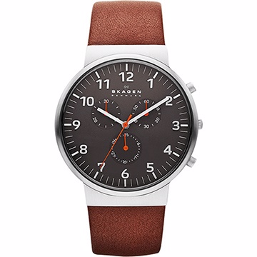SKAGEN 潮流時尚計時石英腕錶-灰x咖啡SKW6099