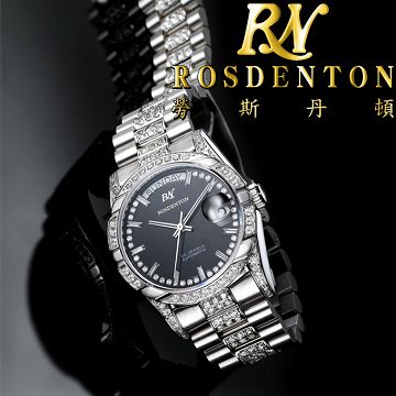 ROSDENTON 勞斯丹頓 97627 榮耀總裁晶鑽腕錶 機械錶 銀 37mm @時代