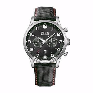Hugo Boss 時尚運動風計時功能男腕錶/黑面黑皮/44mm (1512919)