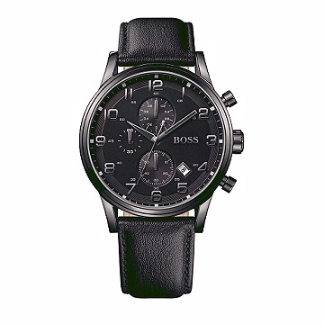 Hugo Boss 時尚休閒風三眼計時功能男腕錶/黑面黑皮/44mm (1512567)