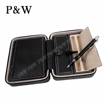 【P&W名錶收藏盒】【真皮皮革】2支裝 手工精品 旅行攜帶盒 錶盒+筆盒 黑色