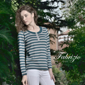 Fabrizio法比奇【My Elegance 。純粹】雙色拼接圓領寬條紋長袖上衣 - 孔雀綠