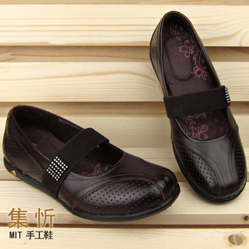 感謝媽媽【集忻‧MIT台灣手工鞋】水鑽 乳膠氣墊 休閒鞋 娃娃鞋『咖啡色』SA-503