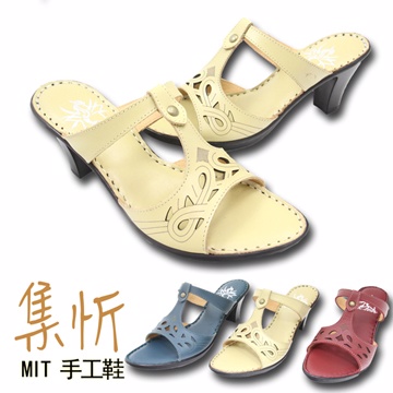 手工雕花【集忻t.star‧MIT台灣手工鞋】氣質舒適 鏤空款 防滑 高跟鞋 『米色』SGO-330H