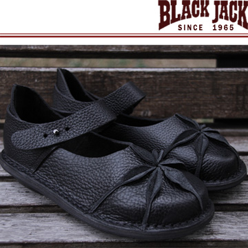 【BLACK JACK 黑傑克足跡舒適鞋】Peony富貴花角-黑色小牛皮