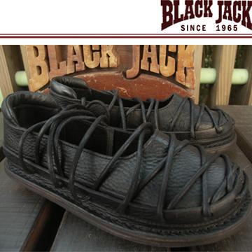 【BLACK JACK 黑傑克足跡舒適鞋】蟑螂款-植物苯染黑牛皮 臘染黑棉繩