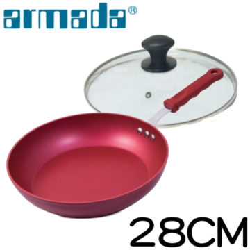 《armada》酷炫不沾平底鍋魅力紅28cm(送鍋蓋、鍋鏟)