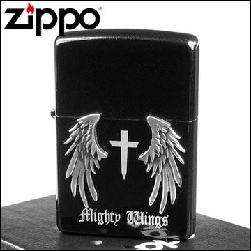 【ZIPPO】日系~Mighty Wings-天使翅膀立體貼飾打火機(黑)