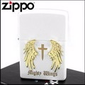 【ZIPPO】日系~Mighty Wings-天使翅膀立體貼飾打火機(白)