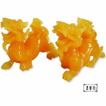 【原藝坊】黃蜜蠟巧雕--招財咬錢帶子貔貅擺飾(一對)