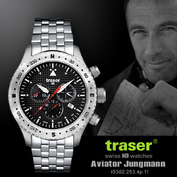 Traser Aviator Jungmann飛行員三環計時器錶(鋼錶帶)