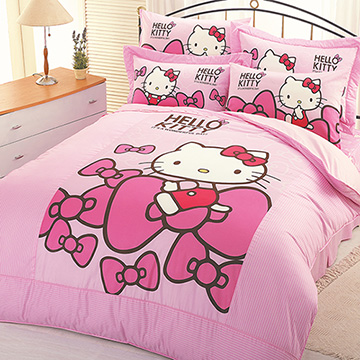 Hello Kitty 蝴蝶結系列-雙人床包涼被組