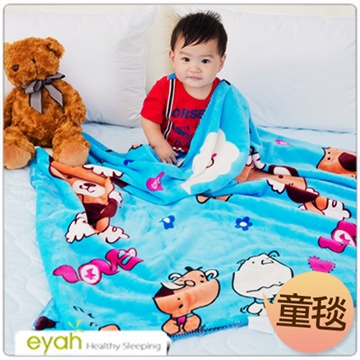 eyah【俏皮天使熊-藍】頂級超舒柔雙面雪貂絨童毯/嬰幼兒毯