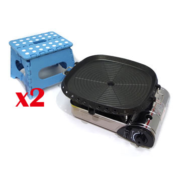 K-ONE卡旺 - 遠紅外線瓦斯爐K1-1200V+火烤兩用直條烤盤NU-G+折疊椅G-016組合