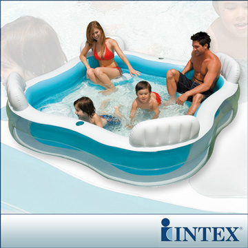 INTEX 方型有靠墊透明戲水游泳池 (56475)