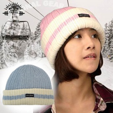 SNOW TRAVEL 台灣製造 純羊毛線條保暖透氣反摺帽_水藍 AR-18
