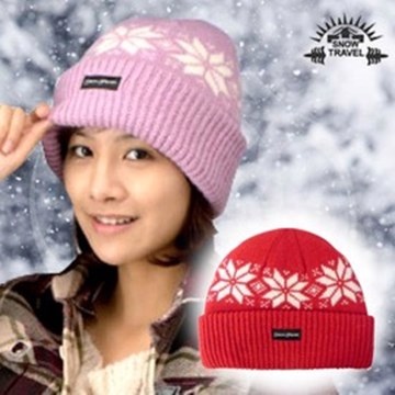 SNOW TRAVEL 台灣製造 純羊毛雪花保暖透氣反摺帽_紅 AR-18C