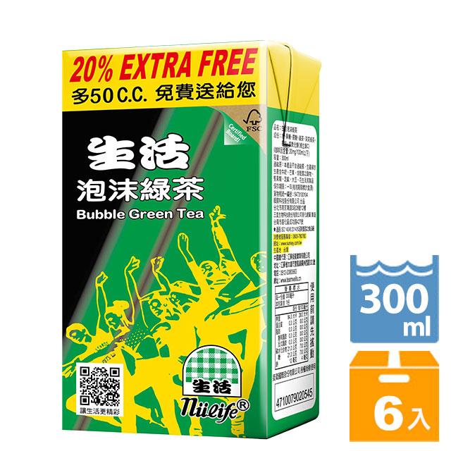 生活泡沫綠茶 300ml(6入/組)
