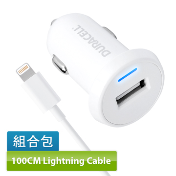 DURACELL 2.4A 單孔USB車充頭 iPhone線組 DR5021W