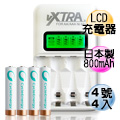 VXTRA飛創 LCD 2.4A急速充電器+SONY低自放4號800mAh充電電池(4顆入)