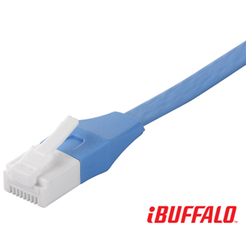 Buffalo 獨家專利水晶頭卡榫反折斷 Cat 6平板網路線(15M)-淡藍