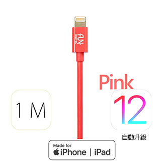 FUNDIGITAL Apple 原廠授權 認證 傳輸 充電線 -粉 MFI 8Pin Lighting cable 1M 內贈造型捲線器