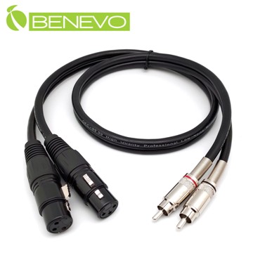 BENEVO雙併型 70cm RCA公頭轉XLR(Cannon接頭)母頭 非平衡式音訊連接線 (BAU0072RMXF)