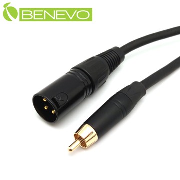 BENEVO 3米 RCA公頭轉XLR(Cannon接頭)公頭 非平衡式音訊連接線 (BAU0300RXM黑)