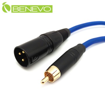 BENEVO 3米 RCA公頭轉XLR(Cannon接頭)公頭 非平衡式音訊連接線 (BAU0300RXM藍)