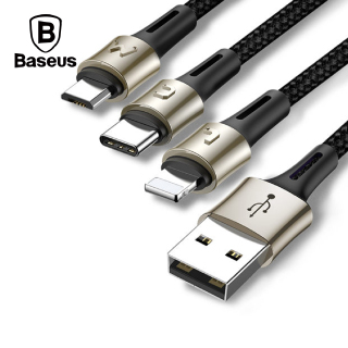 【BASEUS】倍思 關懷盲選一拖三 傳輸線(Micro+Lightning+Type-C) -黑色