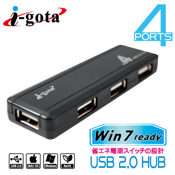 i-gota USB 2.0 4 PORT HUB 有開關 黑色