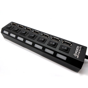 7埠附變壓器 獨立開關USB2.0 黑色HUB分享器(送變壓器)