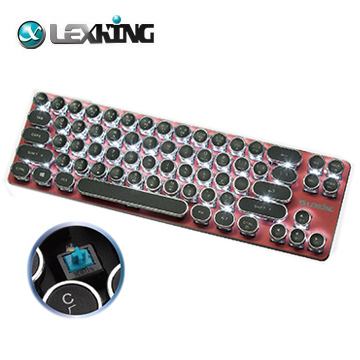 【LEXKING】迷你機械式復古打字機USB有線鍵盤(青軸/白光/紅色/中文版)