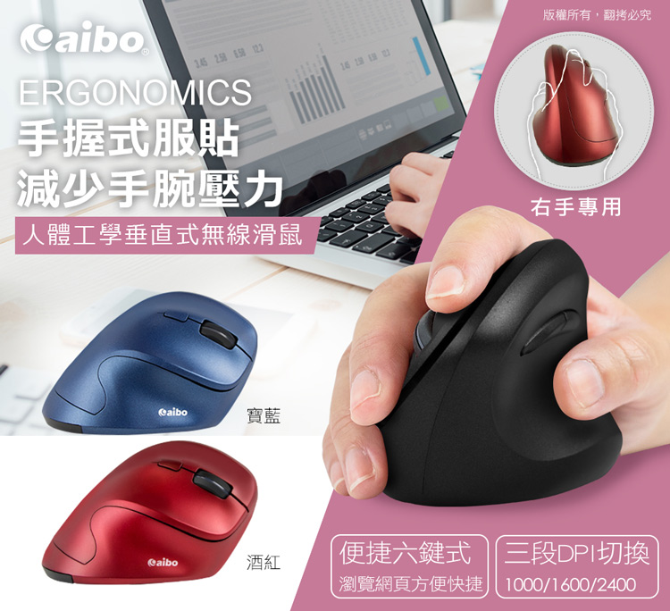 Jual (aibo)aibo Ergonomic Vertical 2.4G Wireless Upright Mouse (3 Stage ...