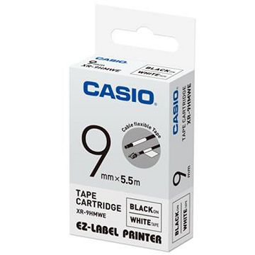 CASIO 標籤機專用特殊色帶-9mm【線材專用】白底黑字XR-9HMWE(5.5公尺)