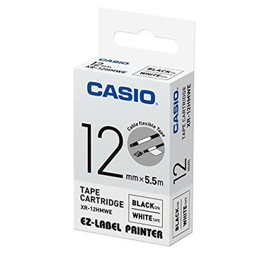 CASIO 標籤機專用特殊色帶-12mm【線材專用】白底黑字XR-12HMWE(5.5公尺)